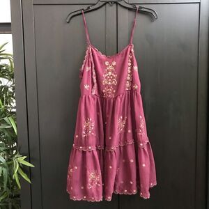 Free People Gold Sequined Burgundy Tiered Mini Dress